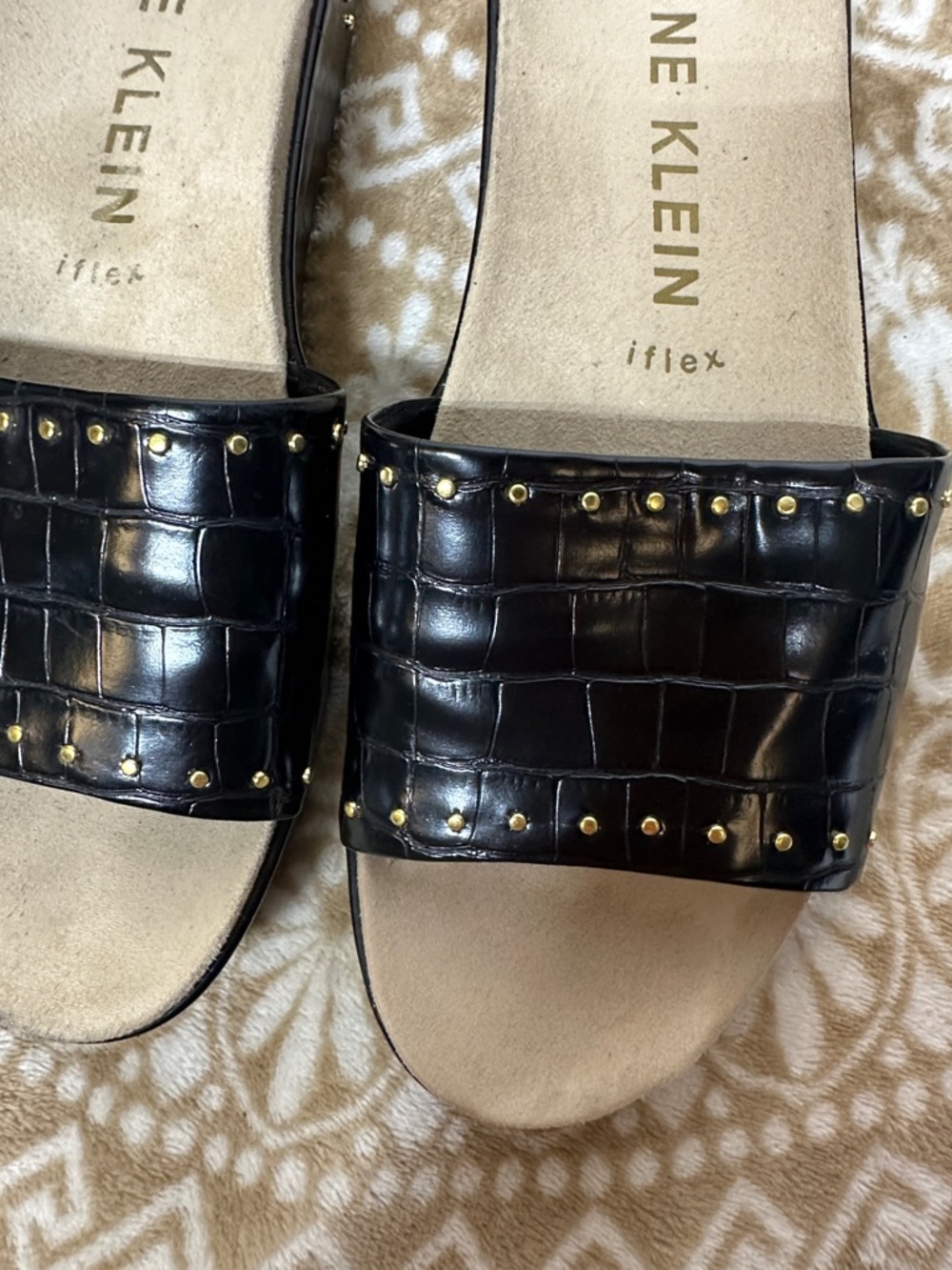 Anne Klein Black Studded Slide Sandals - Picture 2 of 12